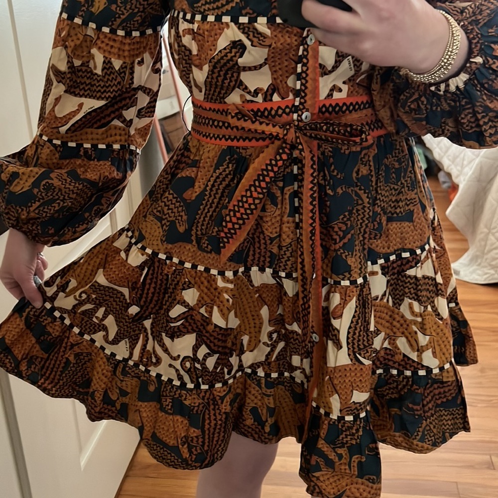 FARM Rio Long Sleeve Print Mini Dress with sash medium - Picture 7 of 16